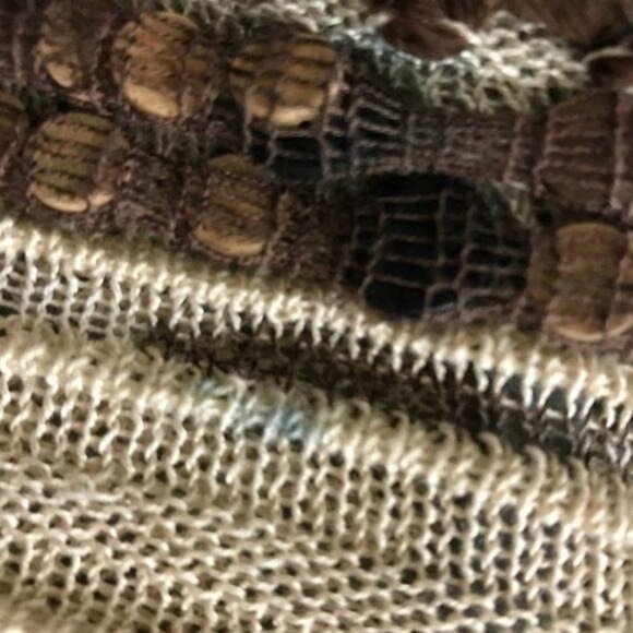 Nie + Zoe Large Khaki Cardigan Sweater Fringe Bohemian Style - Picture 4 of 10